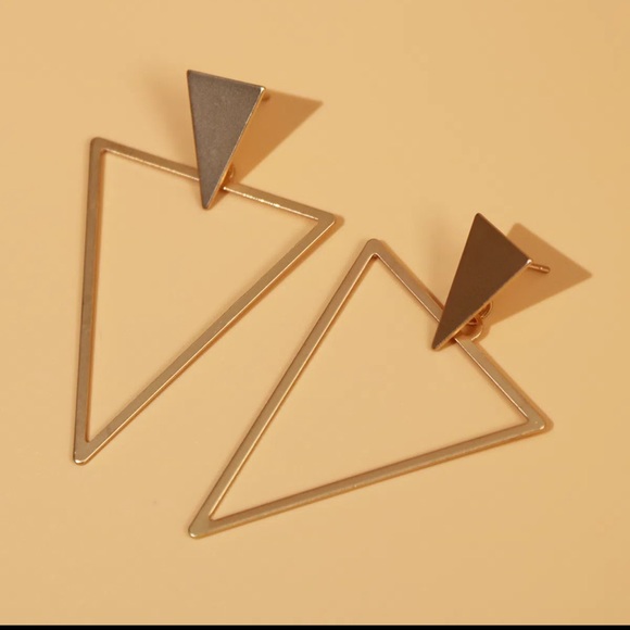 π Geometric Statement Triangle Gold Color Dangle Drop Earrings - Picture 3 of 8